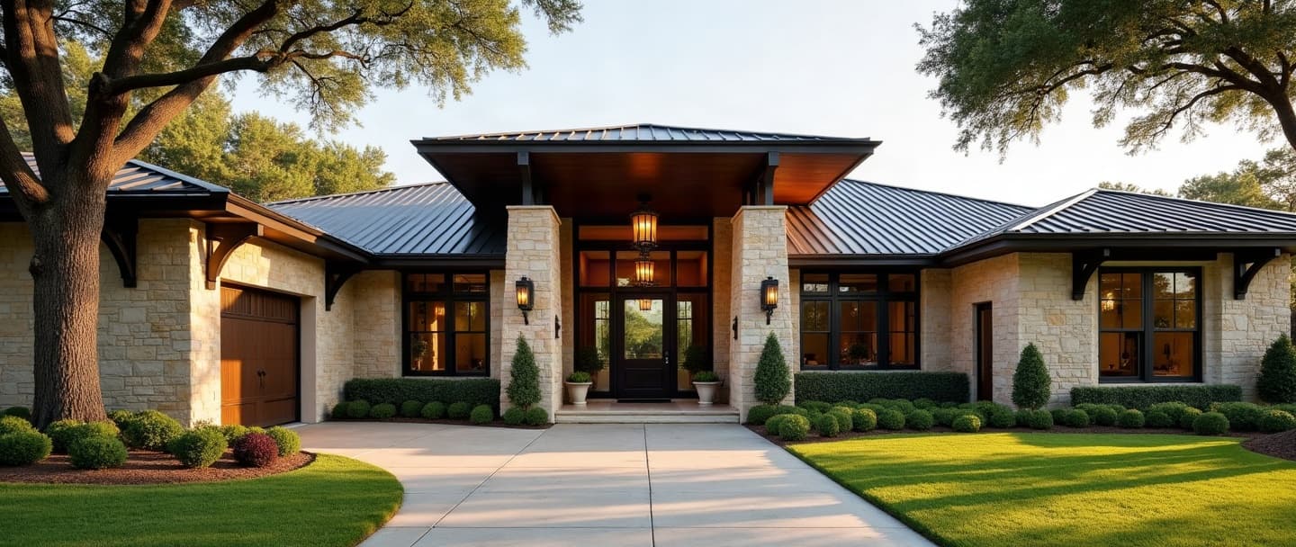 A grand custom home under confident daylight showing craftsmanship